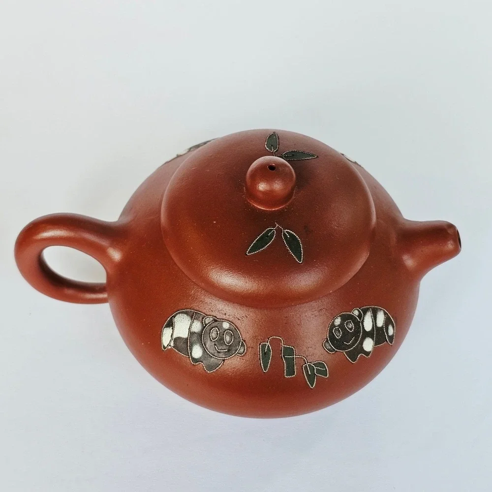 Vintage Yixing Zisha Clay Teapot Panda Bamboo Wire Inlay Chinese Tea Pot